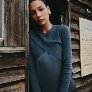 AS AW25 elegance slip satin dress + knitting cross top +mockneck woman clothing set adjustable maxi floor length