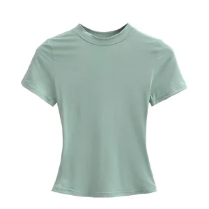 2025 New High Quality Casual T shirt Sexy Slim Short Sleeves Fashion Trend Solid Women Clothing y2k Tops